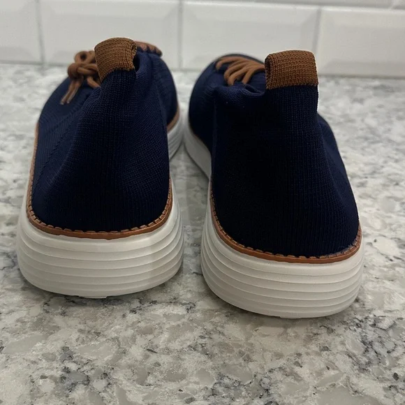 NEW MEN'S DARK BLUE NAVY PULL ON WHITE SOLE SOLED SHOES SIZE 15 EU 39 - Picture 9 of 9